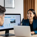 Home 17 협업 도구에서의 맥락 인식 UX 적용 방법 - **Context-Sensitive UX: The Intelligent Companion**
A bright, modern office setting with a diver...