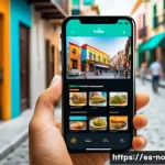 Home 15 맥락 인식 UX의 필수 요소 및 가이드라인 - A modern delivery app interface displayed on a smartphone screen held by a young adult in a bustling...