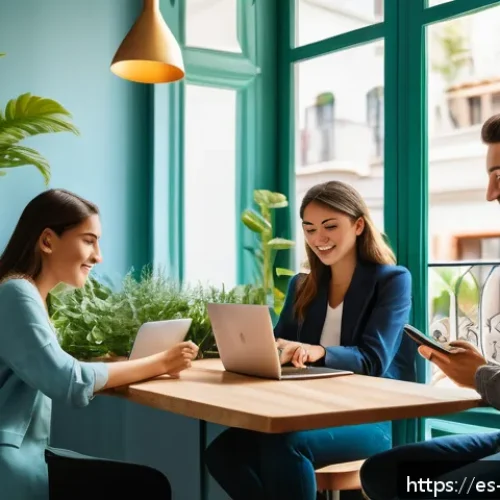 Home 26 UX 디자인에서의 감정 분석과 맥락 인식의 결합 - A modern digital workspace scene showing a diverse group of young professionals using an emotionally...
