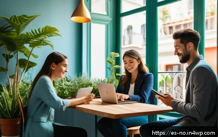 UX 디자인에서의 감정 분석과 맥락 인식의 결합 - A modern digital workspace scene showing a diverse group of young professionals using an emotionally...