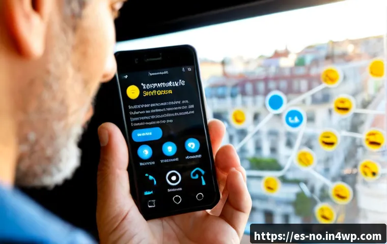 Home 17 맥락 인식 UX에서의 대화형 디자인 요소 - Photorealistic close-up of a Spanish-speaking adult using a smartphone in a bright Madrid café, a cl...